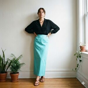 Krizia Maxi Skirt Womens 8 Turquoise Blue Italian Designer Cotton Blend